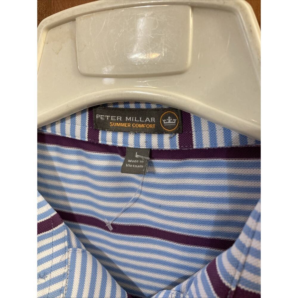 Peter Millar Mens Summer Comfort Golf Polo Shirt Sz L Striped Blue Stretch - Picture 3 of 6